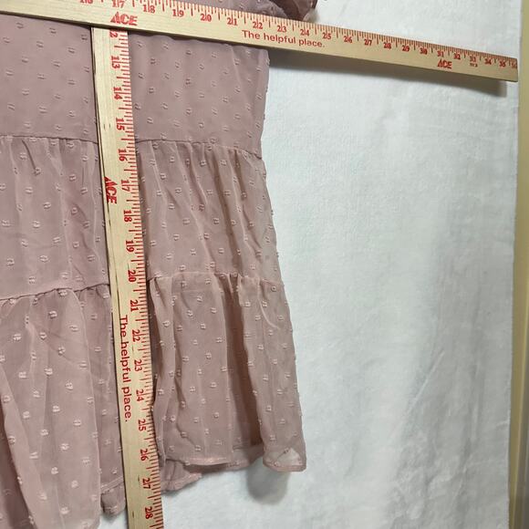 June & Hudson XL Sheer Pink Top Tiered Short Sleeve Polka Dot Coquette Ruffles - Picture 5 of 9